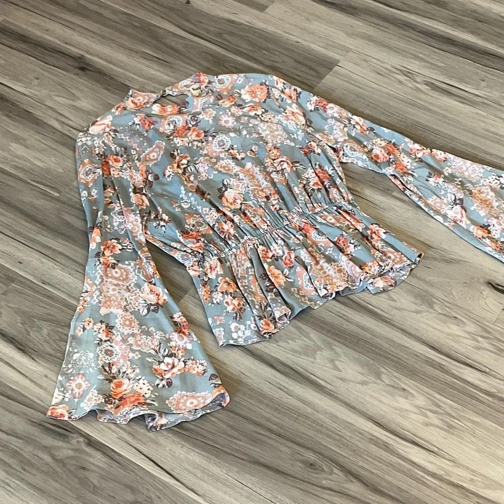 Savanna Jane Women’s Floral Gray and Orange Blouse Size Large - Picture 6 of 7